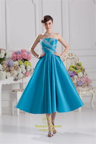 Strapless Aqua Blue Prom Dresses,Blue Party Dresses For Women | Vampal ...