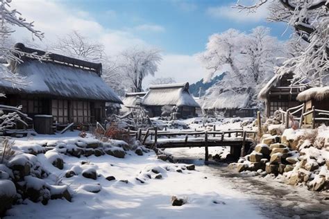 Premium AI Image | A snowy Japanese village