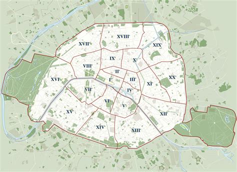 Plan et carte des arrondissements et quartiers de Paris