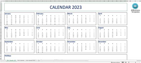 Calendar 2023 Excel | Templates at allbusinesstemplates.com