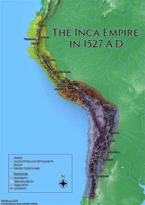 a map of the inca empire in 1227 ad, with major cities and rivers