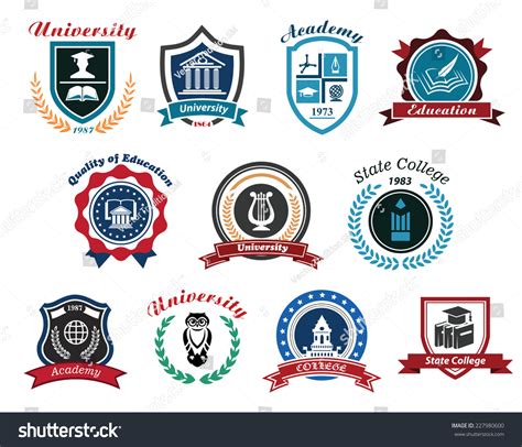 University Academy College Emblems Logos Set Stock Vector (Royalty Free ...