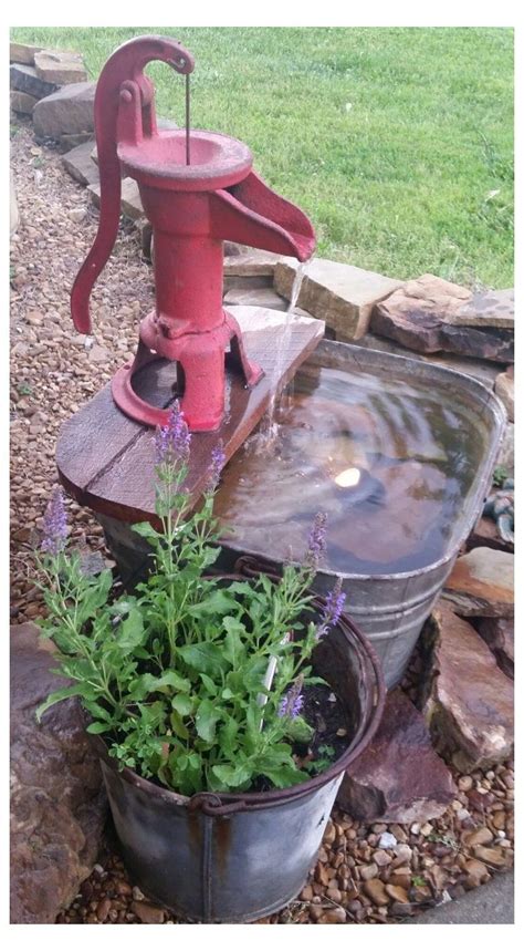 #water #pump #fountain Old water pump and wash tub water fountain | Garden water fountains ...