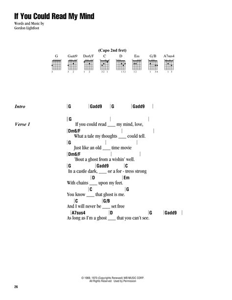 If You Could Read My Mind by Gordon Lightfoot - Guitar Chords/Lyrics ...
