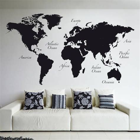 Black World Map (De Crearreda Wallstickers) World Map Wall Decal, Wall Maps, Wall Stickers, Wall ...