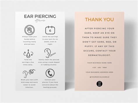 Editable Ear Piercing Aftercare Template, Piercing Guide, Minimalist ...