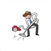 Vector cartoon of happy cleaning man running with floor polisher and scrubber — Stock Vector ...