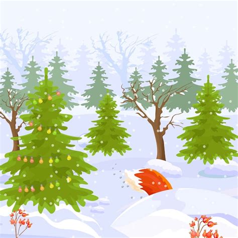 Premium Vector | Winter forest view background vector cartoon style