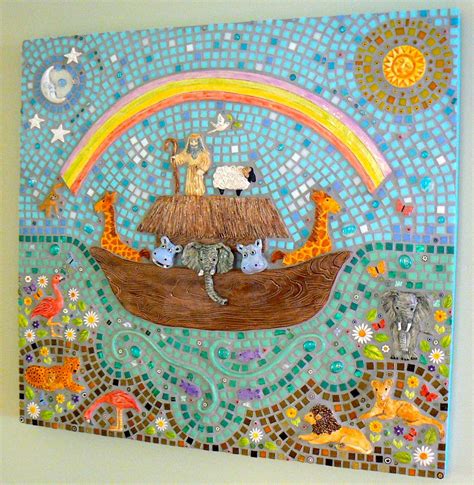 Noah's Art Mosaic, Shower present for baby's room. | Mosaic art, Mosaic projects, Noah's ark art