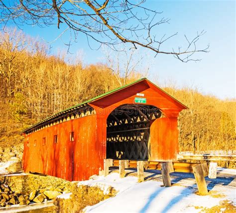 Weather Beaten Covered Bridge in Vermont Winter Stock Image - Image of blue, battenkill: 240397497