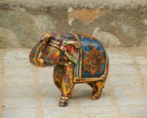 Wooden Colorful Elephant Statue, Figure, Showpiece, Home Decor, Handmade Hand Painted, Indian ...