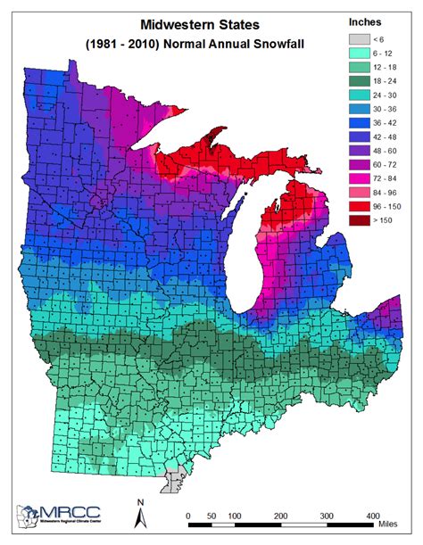 Upper Peninsula Annual Snowfall Map