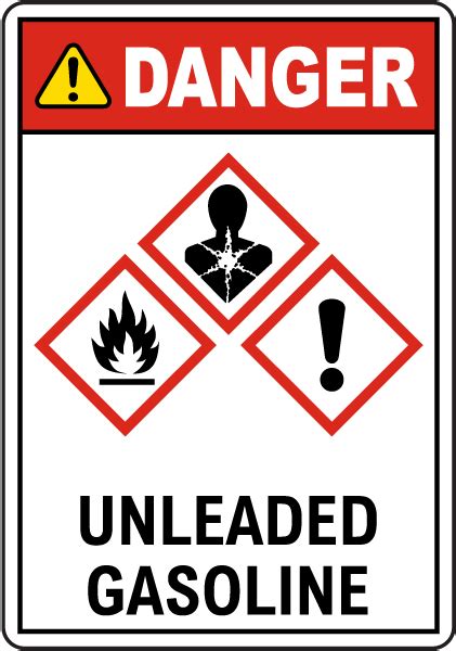 Danger Unleaded Gasoline GHS Sign - Save 10% Instantly