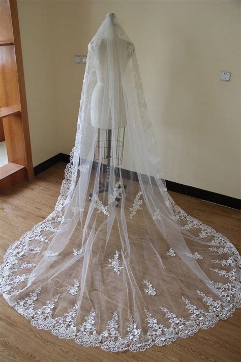 Bridal Lace Veil, Cathedral Lace Veil, Wedding Accessory Made Of Venice Lace Flower Along Full ...