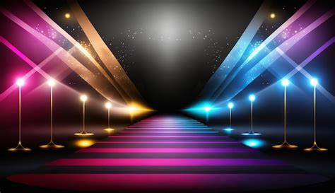 Premium AI Image | Blue Pink Red Golden Stage Spotlights Awards ...