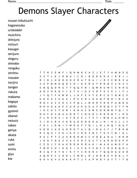 Demon Slayer characters crossword - WordMint