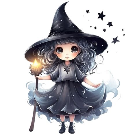 Halloween Night, Shining Moon, Night Stars, Beautiful Witch Children Dress With Broom PNG ...