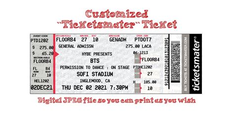 Ticketmaster Ticket digital Customized - Etsy Canada