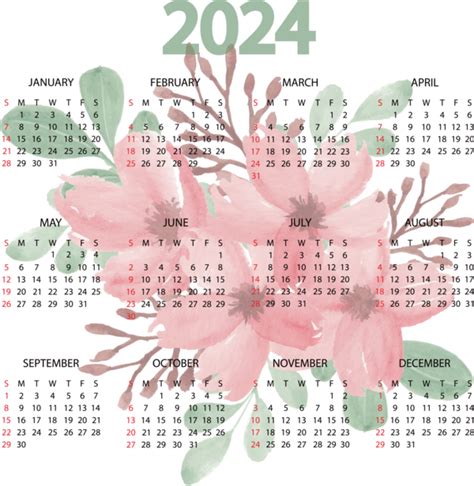 New Year Flower Design Floral design for Printable 2024 Calendar for ...