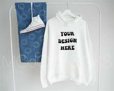 Gildan 18500 White Mockup Hanging Hoodie Mockup White Hoodie Mockup ...