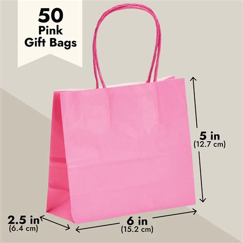 50-Pack Mini Pink Kraft Paper Gift Bags with Handles (6x5x2.5 in ...