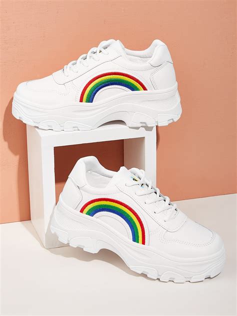 Rainbow Embroidered Chunky Sneakers Check out this Rainbow Embroidered ...