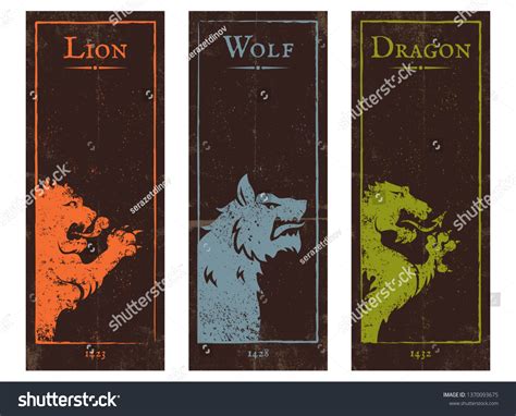 Vector Set Vintage Posters Lion Wolf Stock Vector (Royalty Free ...