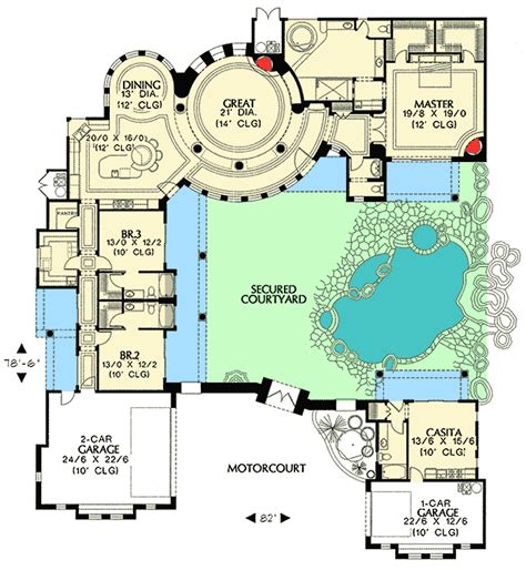 Courtyard Plan with Guest Casita - 16312MD | 1st Floor Master Suite ...