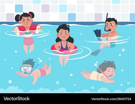 Swimming kids cartoon happy children in a pool Vector Image