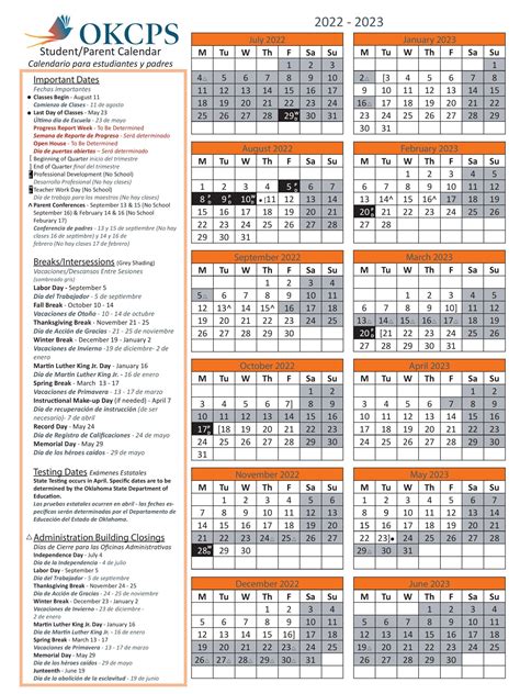 Oklahoma City Public Schools Calendar Holidays 2022-2023 PDF