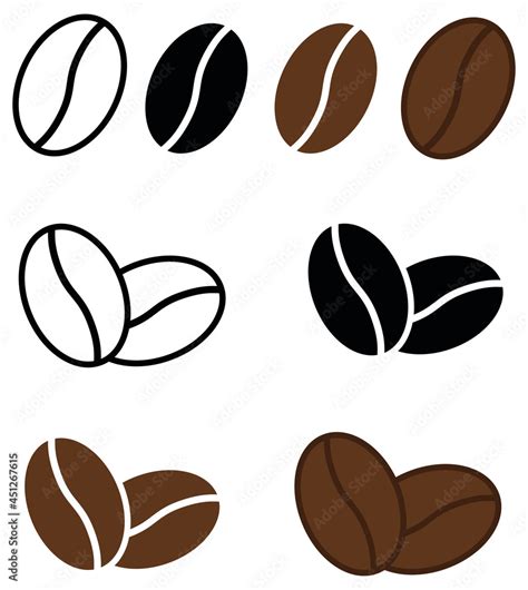 Coffee Bean Outline and Silhouette Clipart Stock Vector | Adobe Stock