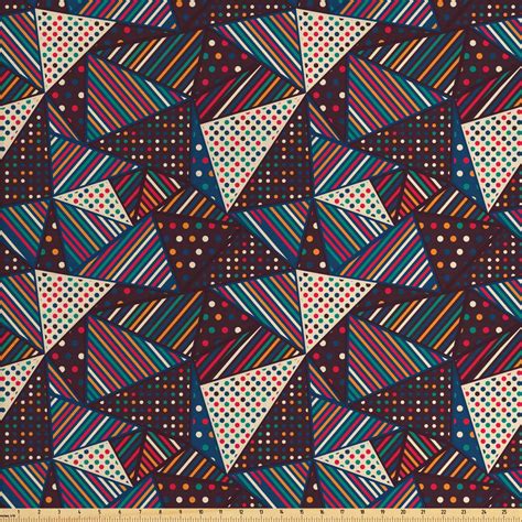 Abstract Fabric by The Yard, Modern Geometric Triangles Stripes Dots Repetitive Illustration ...