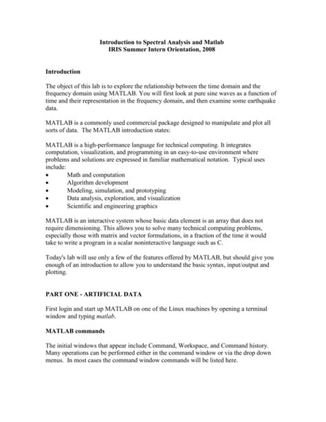 Introduction to Spectral Analysis and Matlab
