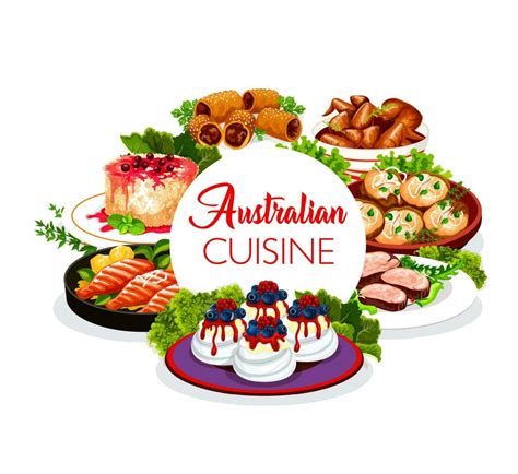 Australian cuisine food dishes, traditional meals 23486906 Vector Art ...