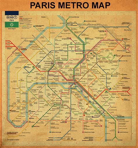 Paris Metro Map in Sepia Digital Art by Bill Cannon