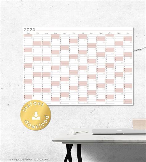 2023 YEARLY WALL CALENDAR printable | Blush tones | A1 to A4 | Landscape | pdf in 2022 | Wall ...