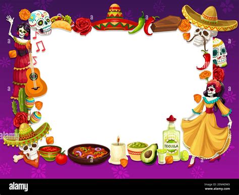 Marco de la dia de los muertos con símbolos de las fiestas mexicanas ...