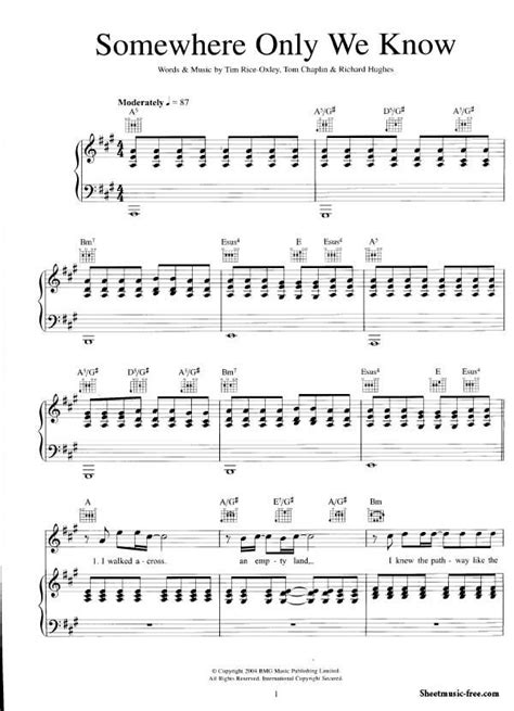 Somewhere Only We Know Sheet Music Keane | Sheet music, Piano sheet music beginners, Piano sheet