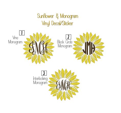 Sunflower Frame & Customizable Monogram Vinyl Decal/sticker - Etsy