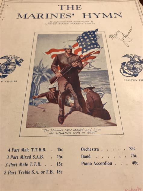 The Marine's Hymn sheet music, The Marines' Hymn 1932 Sheet Music, Approved by US Marine Corps ...