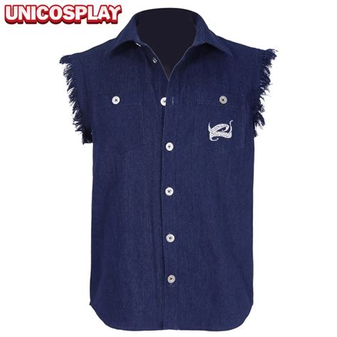 Band AC/DC Brian Johnson Shirt Cosplay Costume Blue Adults Blouse ...