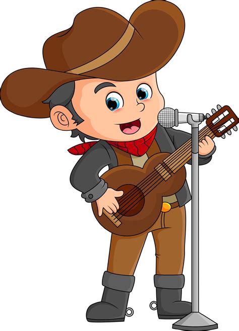 The country boy is singing country song while using guitar and standing mic 13960894 Vector Art ...