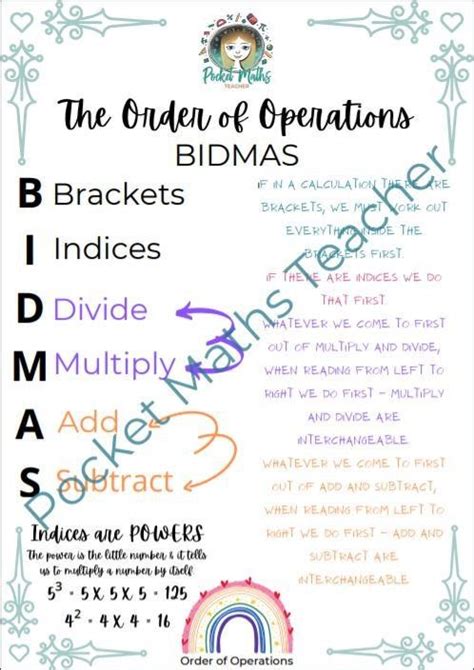 BIDMAS Poster Pack and Worksheet | Printable | Order of operations ...