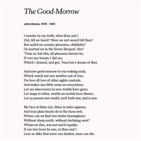 Read John Donne's poem "The Good-Morrow" with your loved one on your wedding or anniversary ...