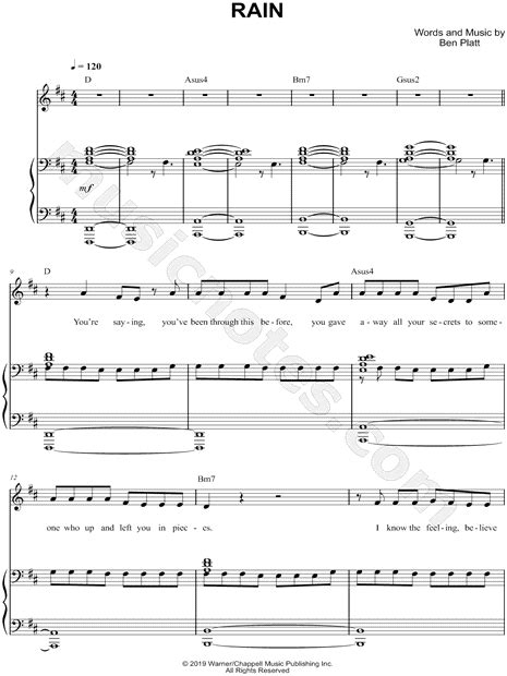 Ben Platt "RAIN" Sheet Music in D Major (transposable) - Download ...