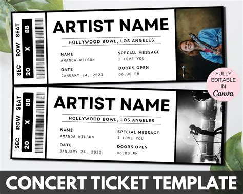 Concert Ticket Template, Editable Event Ticket Canva Template, Custom ...