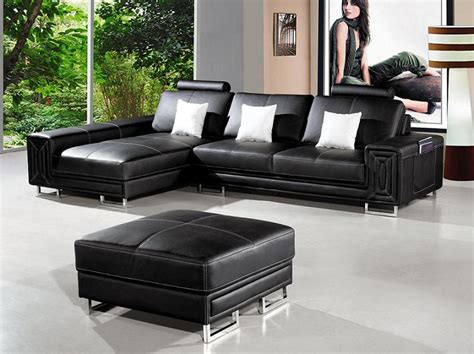 T957 – Modern Black Leather Sectional Sofa | Black Design Co