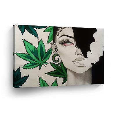 SMOKE WEED WALL ART Girl Red Eyes Smoking Marijuana Getting High Canvas ...