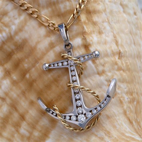 Anchor Necklace - gold and diamond anchor pendant - nautical necklace ...