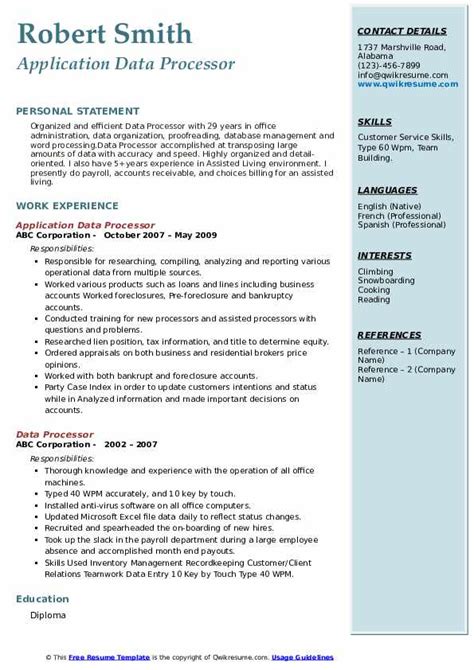 Data Processor Resume Samples | QwikResume